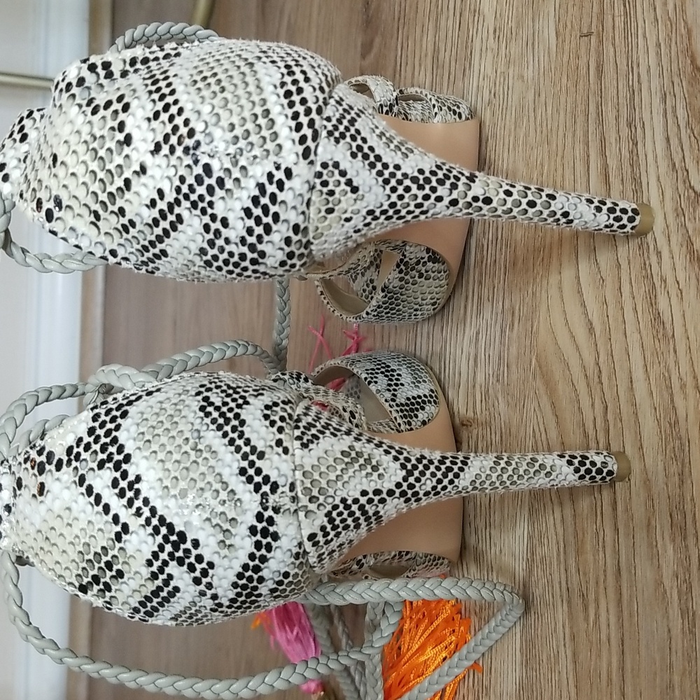 Daisy Street Womens Snake Print Open Toe Heels With Tassel Ties Size 5 - Picture 3 of 14